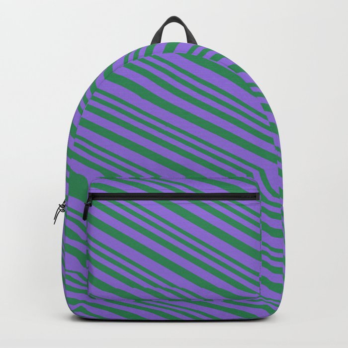 Sea Green and Purple Colored Lined Pattern Backpack