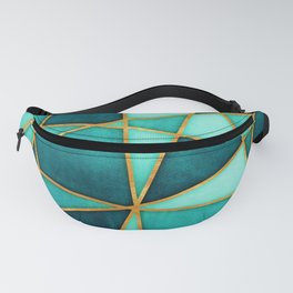Aquamarine and Teal Watercolor Skewed Color Blocks // Gold Accents Fanny Pack