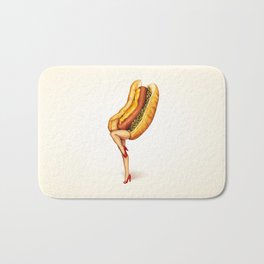 Hot Dog Girl Bath Mat | Retro, Digital, Vintage, Funny, Watercolor, Women, Sexy, Other, Food, Kitsch 