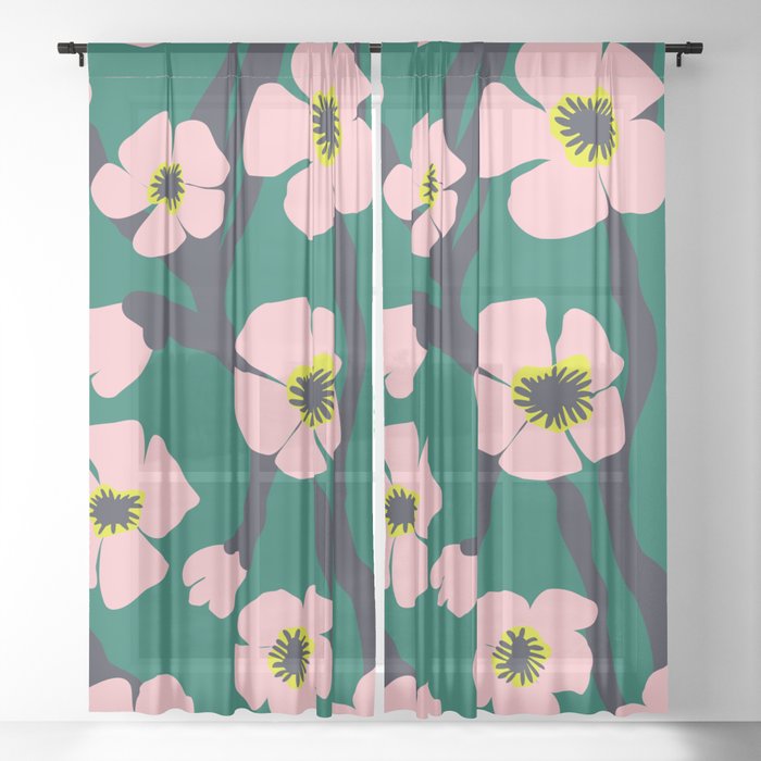 Pink Blooms Everywhere No 01 (square) Sheer Curtain