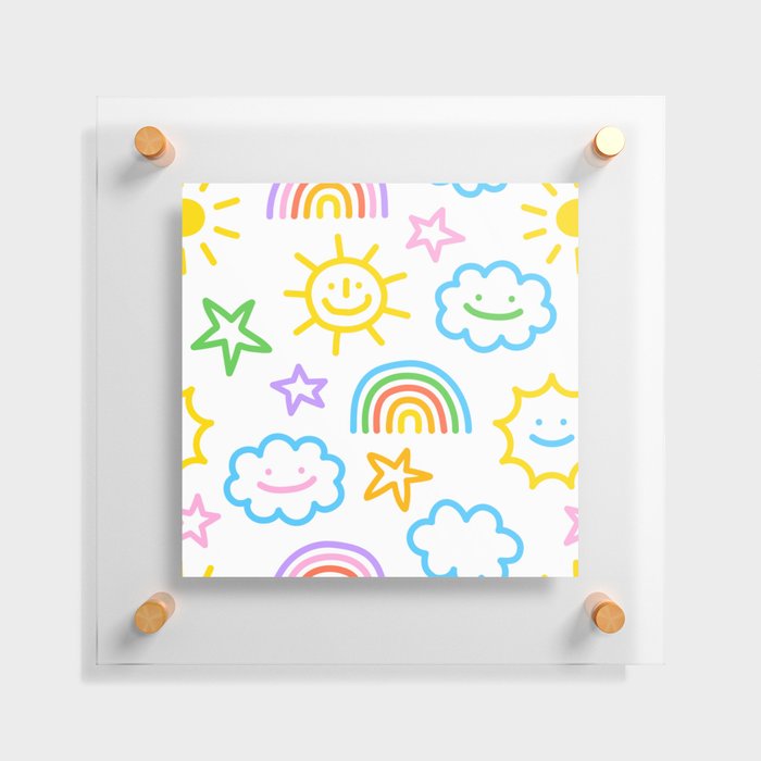 Colorful funny sky doodle seamless pattern Floating Acrylic Print