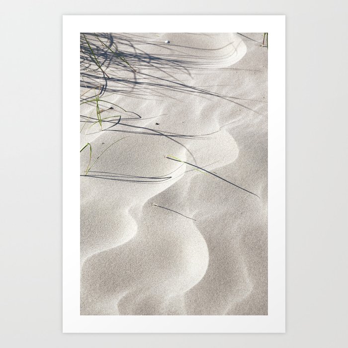 Soft sand and dunegrass shadow art print - beach summer vibe - nature and travel photography Art Print