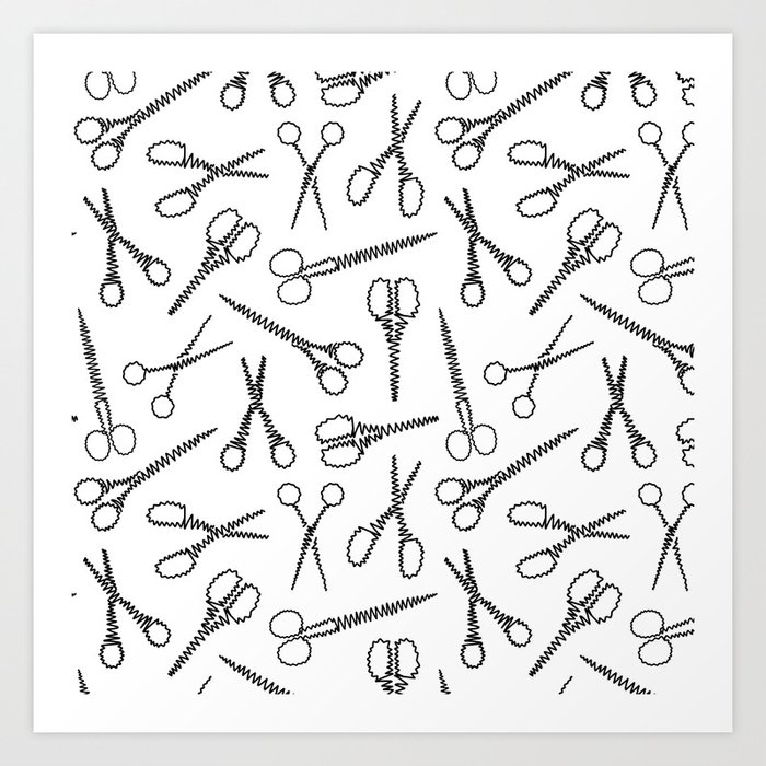 Scribble Scissors // White Art Print