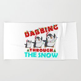 Penguins Dabbing Through The Snow Christmas Beach Towel