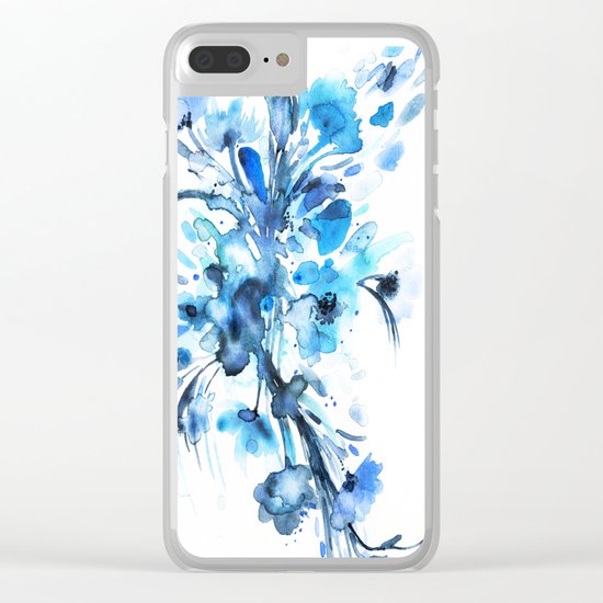 Blue Watercolor Floral 2 Clear iPhone Case