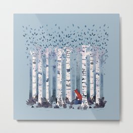 The Birches (in Blue) Metal Print | Animal, Watercolor, Graphicdesign, Fern, Curated, Tree, Landscape, Environment, Fox, Spring 