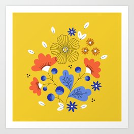 Yellow Meadow Art Print | Flower, Simple, Blue, Yellow, Flowers, Red, Natural, Organic, Graphicdesign, Sophisticated 