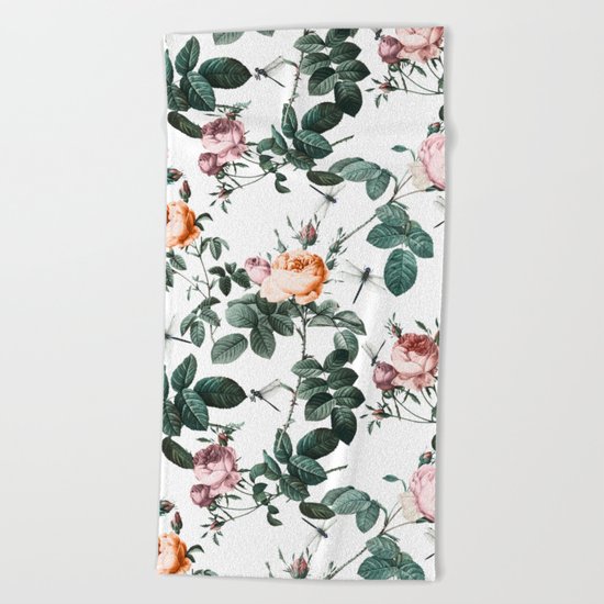 Floral and Winged Darter Beach Towel