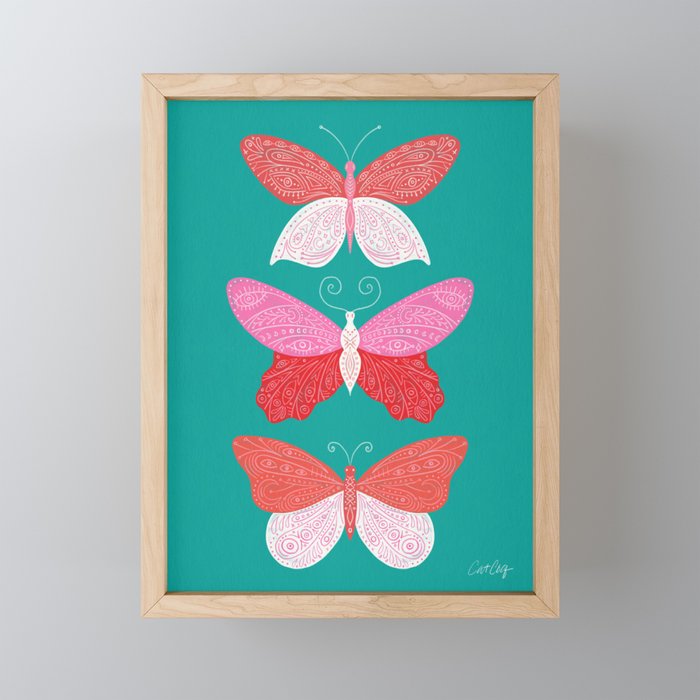 Tattooed Butterflies – Turquoise & Pink Framed Mini Art Print