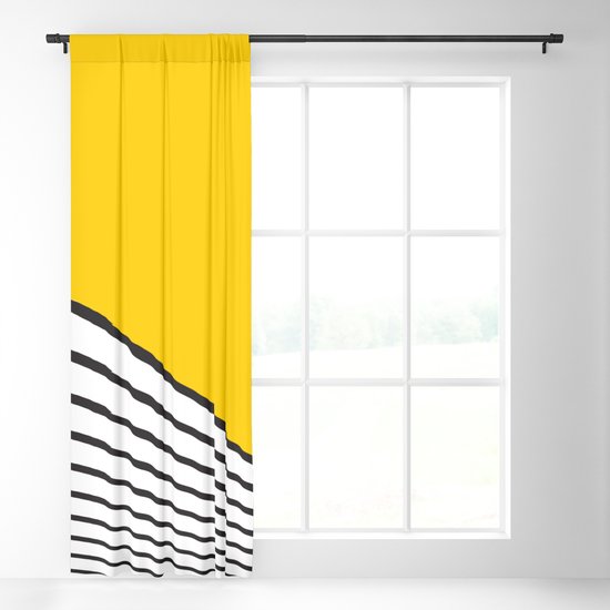 Minimal Geometric Yellow Black Modern Blackout Curtain By Salazar Society6 Modern Blackout Curtain, Yellow And Black Window Curtains