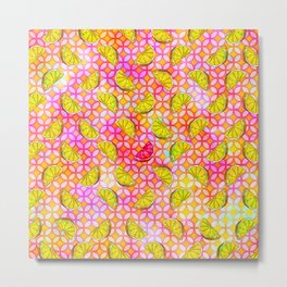 Rainbow Pastel Lemon & Lime Watercolor, Pink & Yellow Green Flowers - a Summer Fruit Party Metal Print | Yellowgreen, Flower, Festival, Oddoneout, Fruit, Lemon, Pastelcolors, Summerbeach, Colorful, Rainbow 