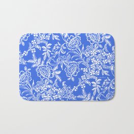 Tea Time Bath Mat | Hand Painted, Painting, Other, Mixed Media, Blue, White, Wedgewood Blue, Nature, Pattern, Floral 
