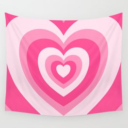 Hot Pink Retro Hearts Wall Tapestry