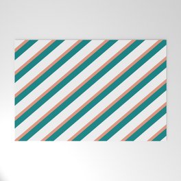 [ Thumbnail: Dark Salmon, Teal & White Colored Lines Pattern Welcome Mat ]