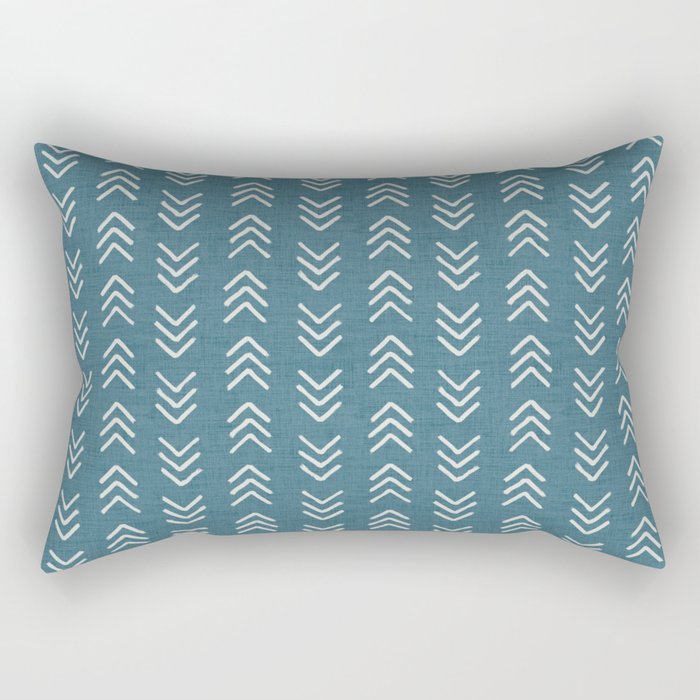Muted teal and soft white ink brushed arrow heads pattern with textured background Rectangular Pillow