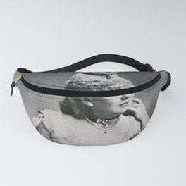 'Puss - The Woman with a Cat on her Head!' black and white humorous photograph Fanny Pack
