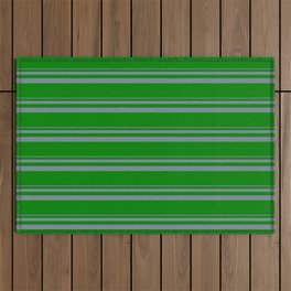 [ Thumbnail: Light Slate Gray and Green Colored Stripes Pattern Outdoor Rug ]
