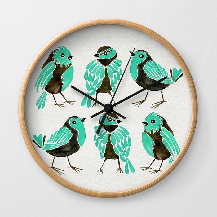 Turquoise Finches Wall Clock
