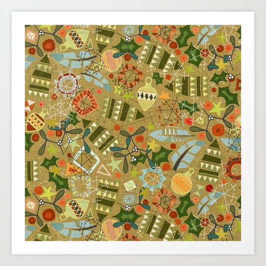 vintage christmas gold Art Print