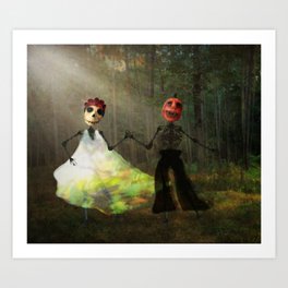 Tango Woods - skeletons dancing in the woods illustration Art Print