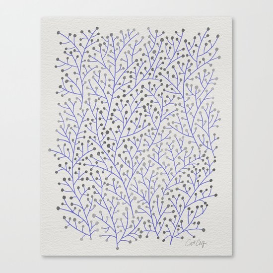 Silver & Periwinkle Berry Branches Canvas Print