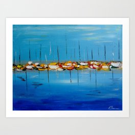 Abstract Boats with Sails Down Waiting to Sail Art Print
