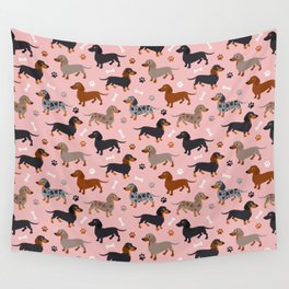 Dachshund Dog Doxie Dogs Pattern Pink Wall Tapestry