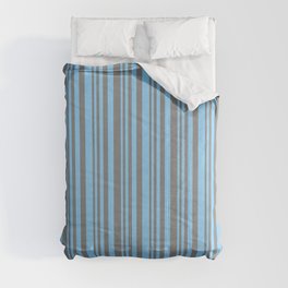 [ Thumbnail: Light Sky Blue and Gray Colored Stripes Pattern Comforter ]