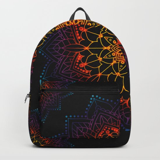 'Glowing Shamballa' Bohemian Mandala Black Blue Purple Orange Yellow Backpack