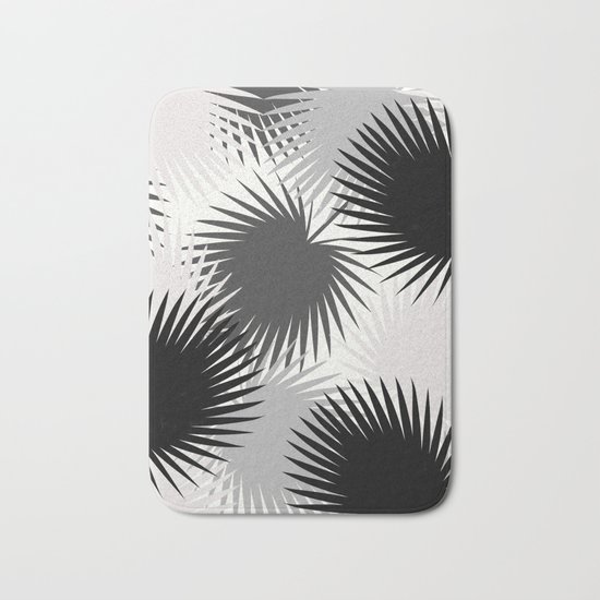 Black and White Tropical Leaves Bath Mat