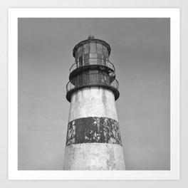 Cape Disappointment Lighthouse Gargoyles Victorian Architecture Black and White Northwest Ocean Art Print