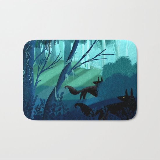 Shadow Wolves Stalk The Silver Wood Bath Mat