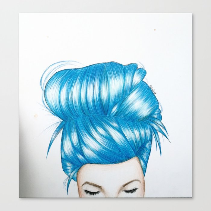 Blue Hair Drawing Canvas Print