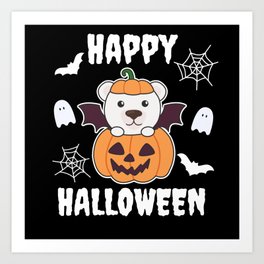 Polar Bear Happy Halloween Pumpkin Bat Costume Art Print | Halloweenanimals, Pumpkin, Polarbears, Halloween, Polarbear, Bat, Cuteanimals, Halloweenparty, Graphicdesign, Happyhalloween 