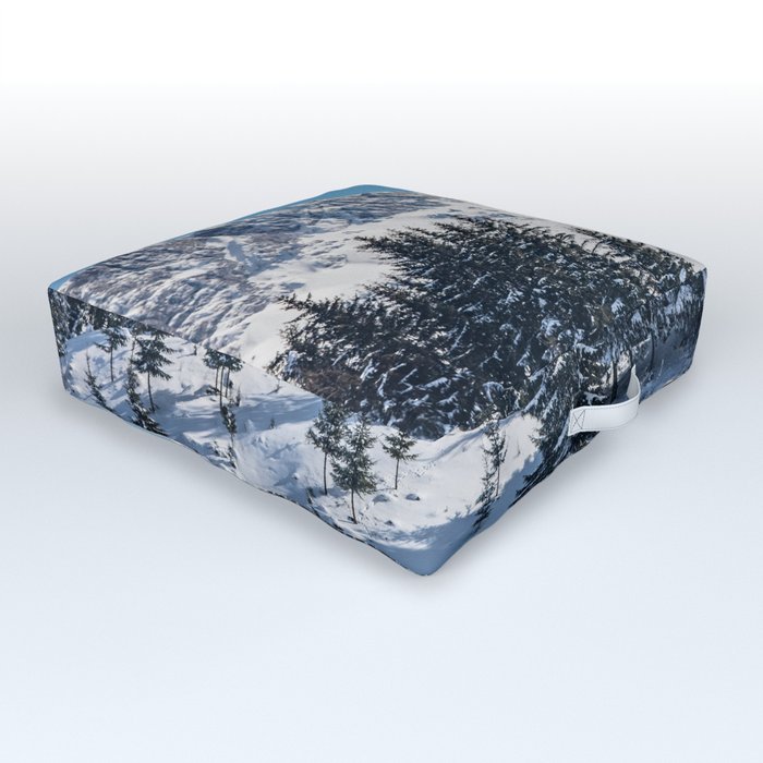 Winter landscape with snow-covered fir trees Outdoor Floor Cushion