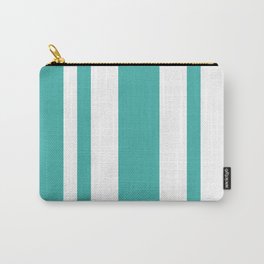 Mixed Vertical Stripes - White and Verdigris Carry-All Pouch | Digital, Cyanstripes, Pattern, Cyan, Verdigris, Graphicdesign, Whitestripes, White, Stripes, Verdigrisstripes 
