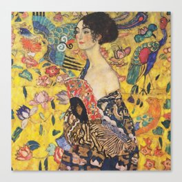 Gustav Klimt Lady With Fan  Art Nouveau Painting Canvas Print