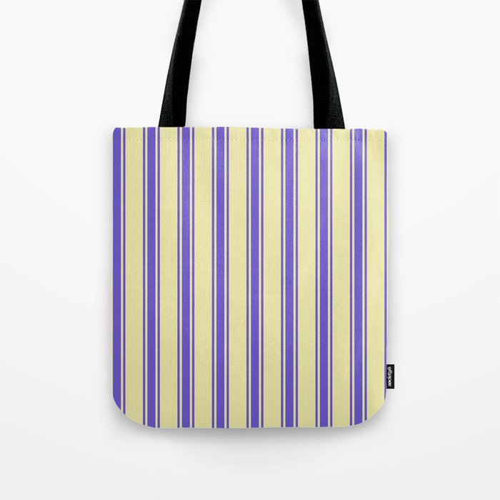 Pale Goldenrod and Slate Blue Colored Striped/Lined Pattern Tote Bag