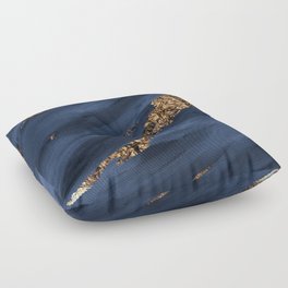 Navy Blue Paint Brushstrokes Gold Foil Floor Pillow