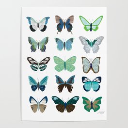 Green and Blue Butterflies Poster