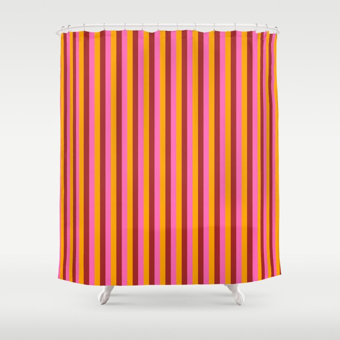 Hot Pink, Brown & Orange Colored Lines Pattern Shower Curtain
