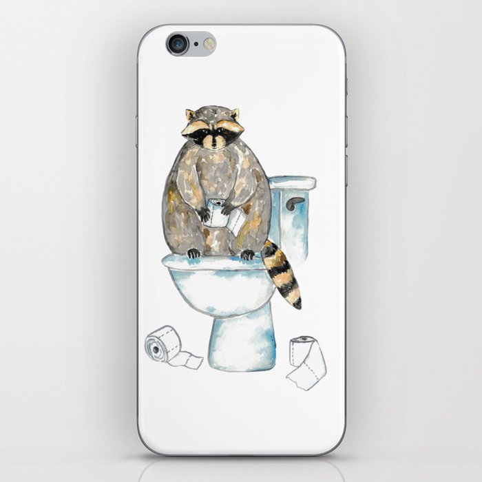 Raccoon toilet Painting Wall Poster Watercolor iPhone Skin
