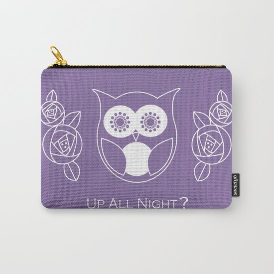 Up All Night? Cute Retro Owl and Roses Carry-All Pouch