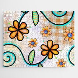 Watercolor Doodle Floral Collage Pattern 08 Jigsaw Puzzle