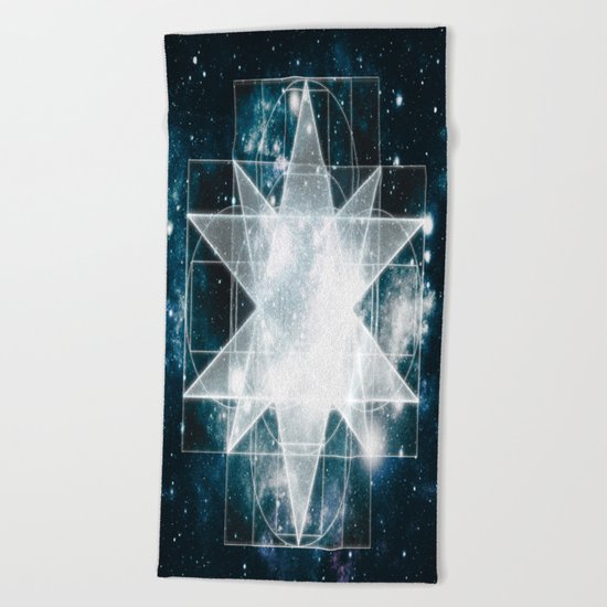 Sacred Geometry : Teal Galaxy Beach Towel