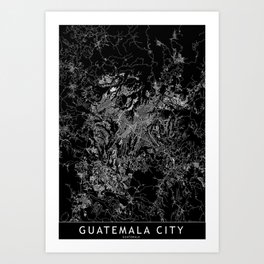 Guatemala City Black Map Art Print