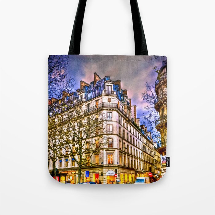 Rainy evening in Paris, France Tote Bag