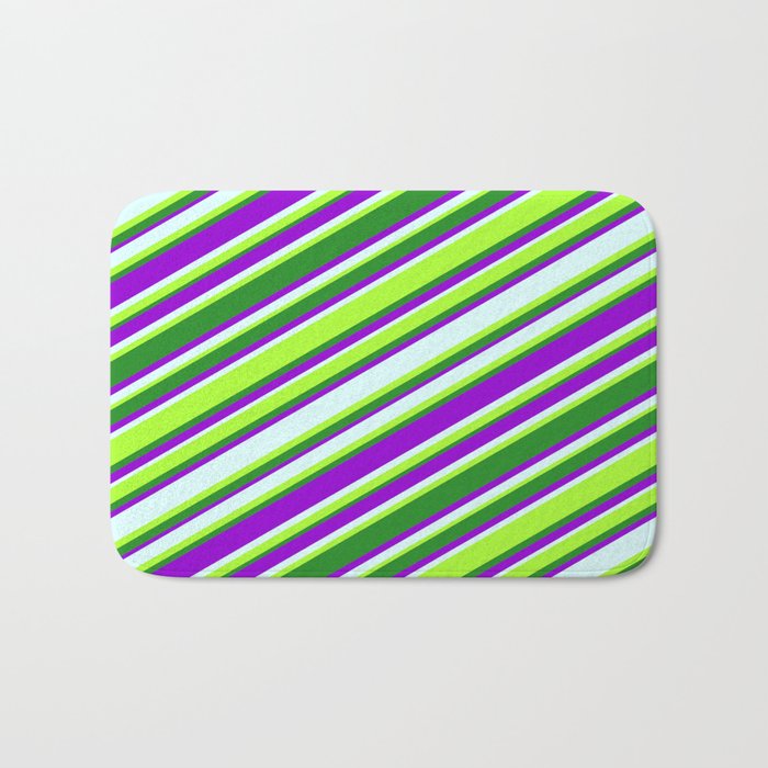 Dark Violet, Light Cyan, Light Green & Forest Green Colored Lines Pattern Bath Mat
