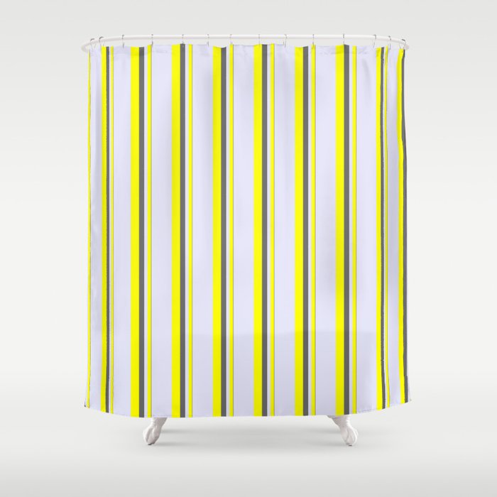 Dim Grey, Yellow & Lavender Colored Striped Pattern Shower Curtain