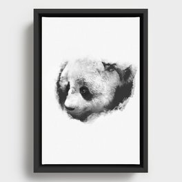 Panda peeking through the Snow Framed Canvas